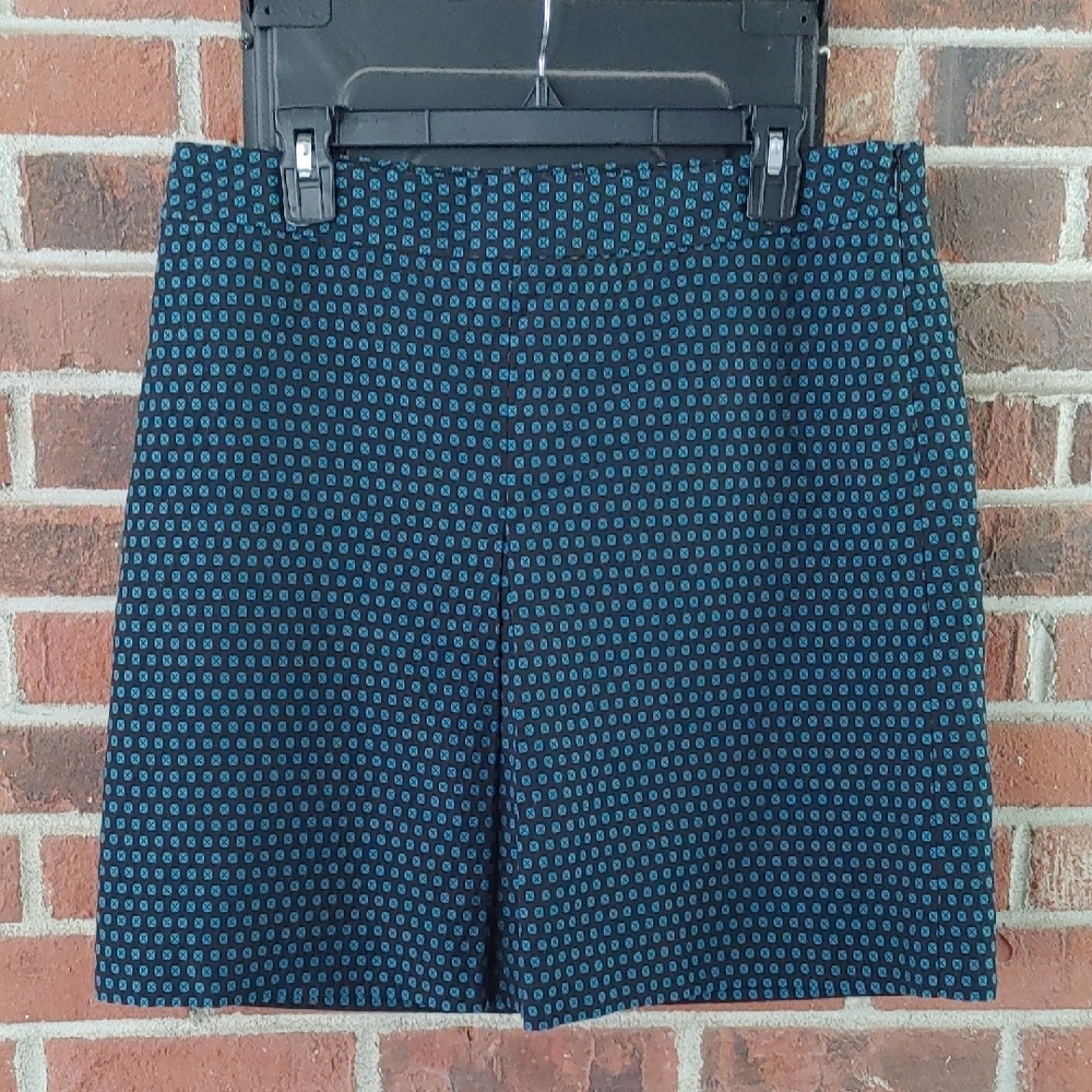 LOFT Textured Navy And Teal Inverted Pleat Front Skirt Size 12